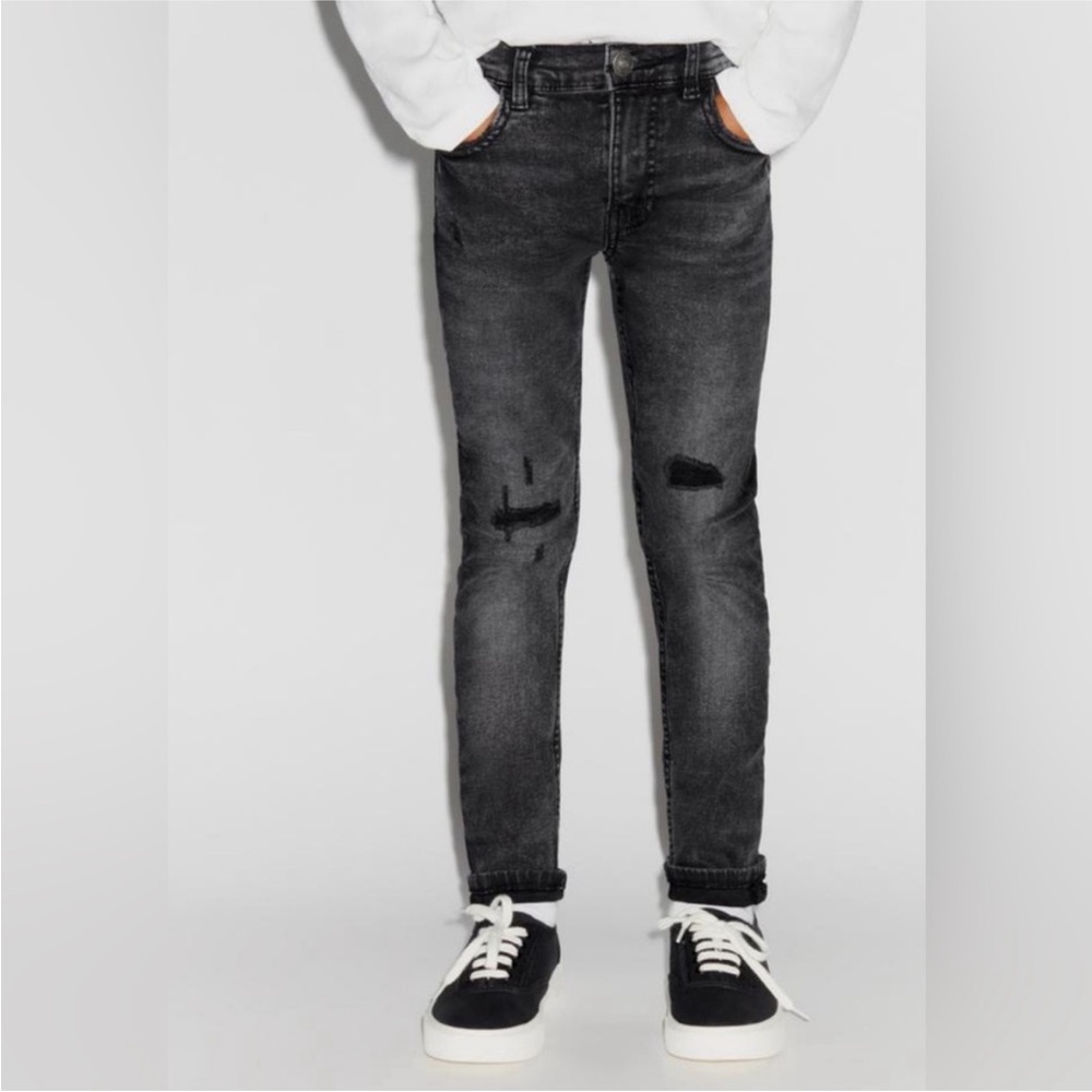 ZARA WOMENS WASHED BLACK DESTROYED SKINNY JEANS SIZE 30